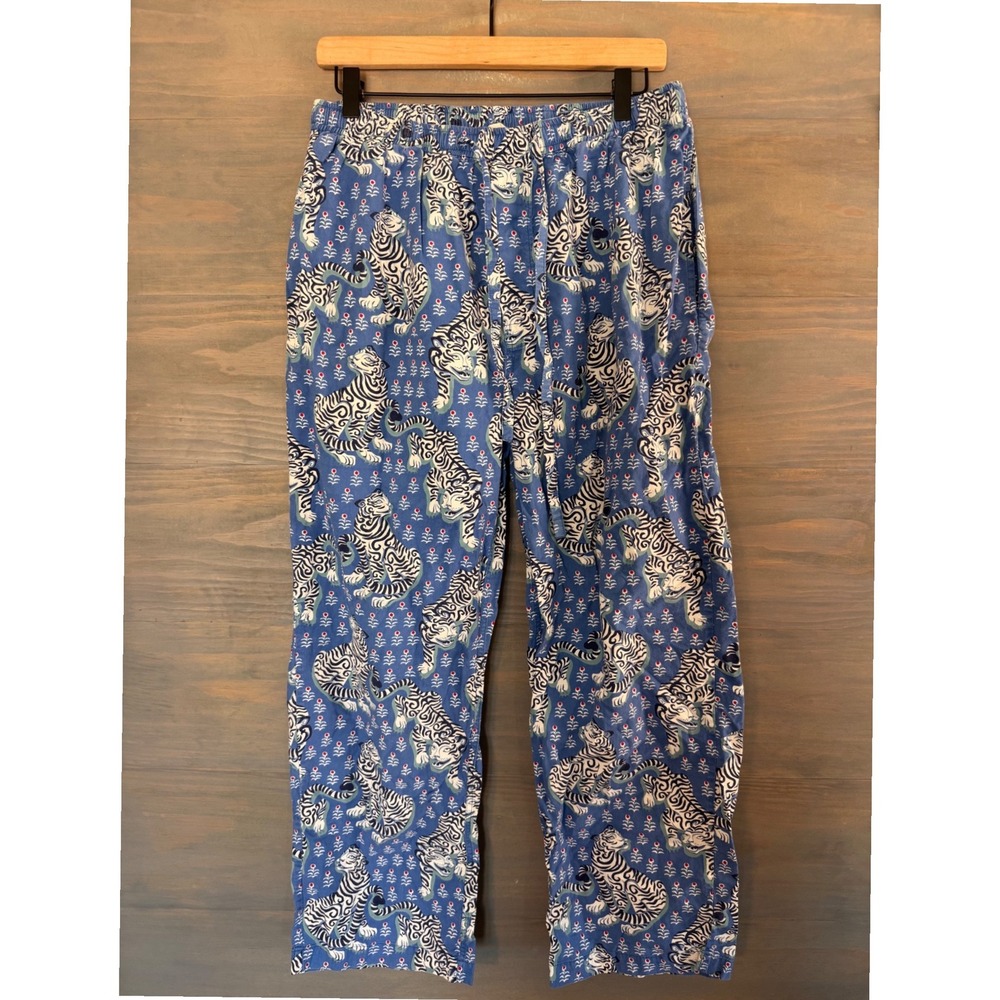 Printfresh Bagheera Pajama Pants Indigo Blue White Tiger Print Cotton M